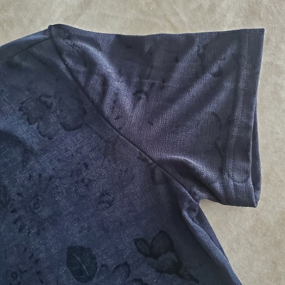 Carroll Reed Floral Print Mockneck Top Short Sleeves Pleated Relaxed-Fit Blue - Picture 4 of 6